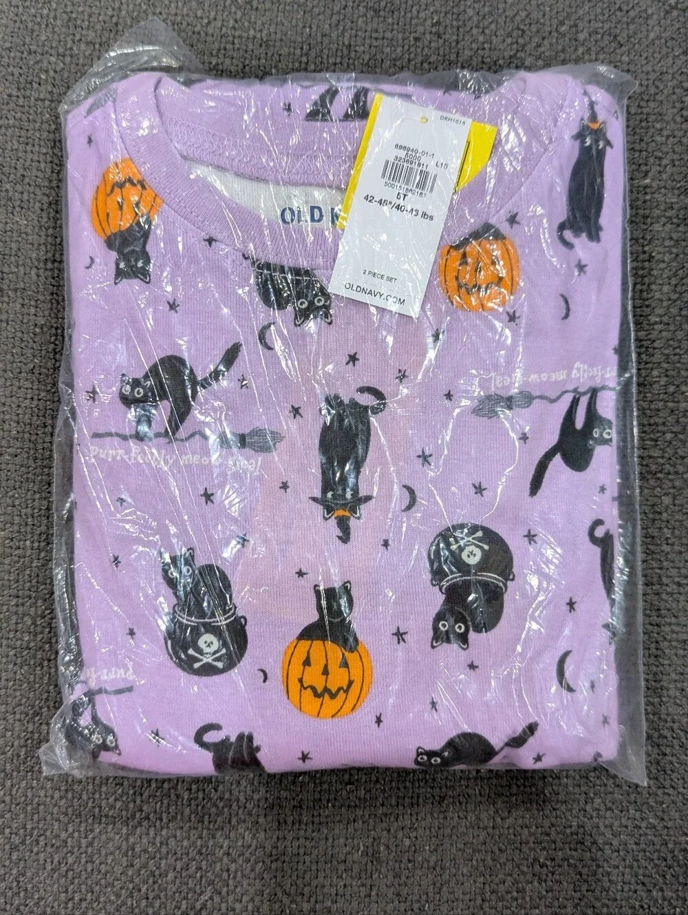 NEW Old Navy Kids Halloween Dress Pajamas Black Cat Pumpkin Purple Girls 5T XS
